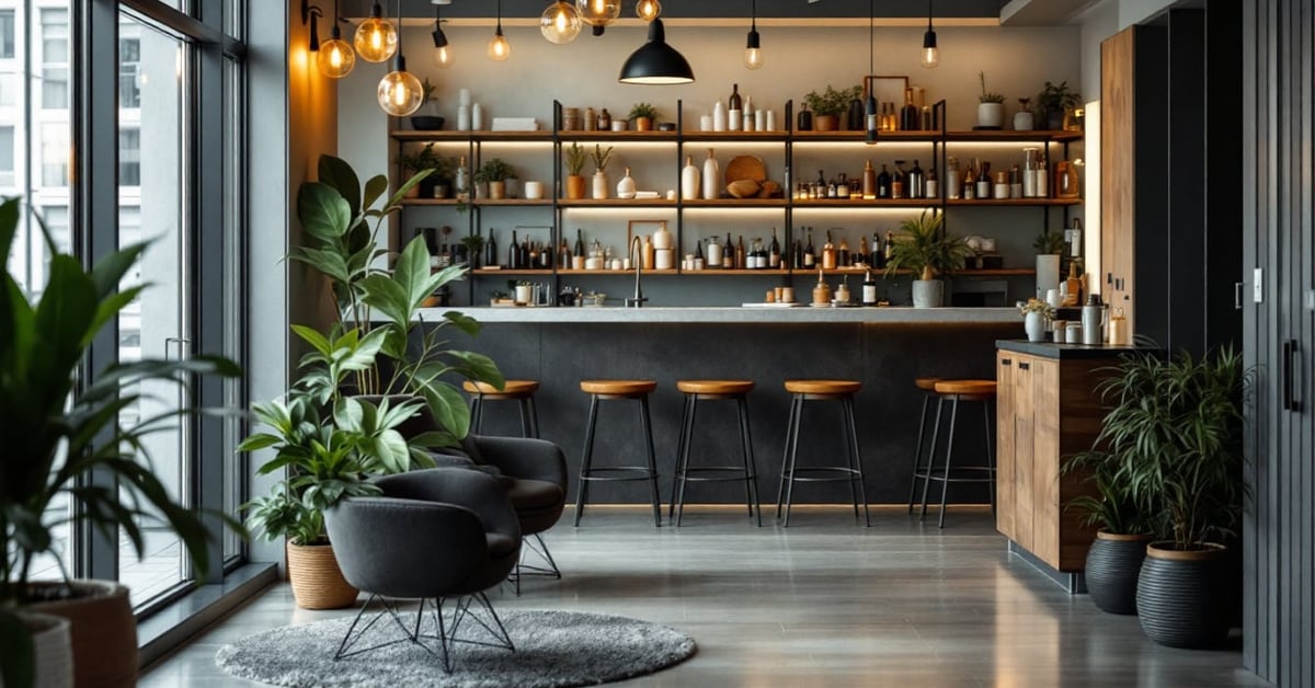 Décoration élégante d'un salon de beauté moderne avec éclairage naturel et ambiance épurée