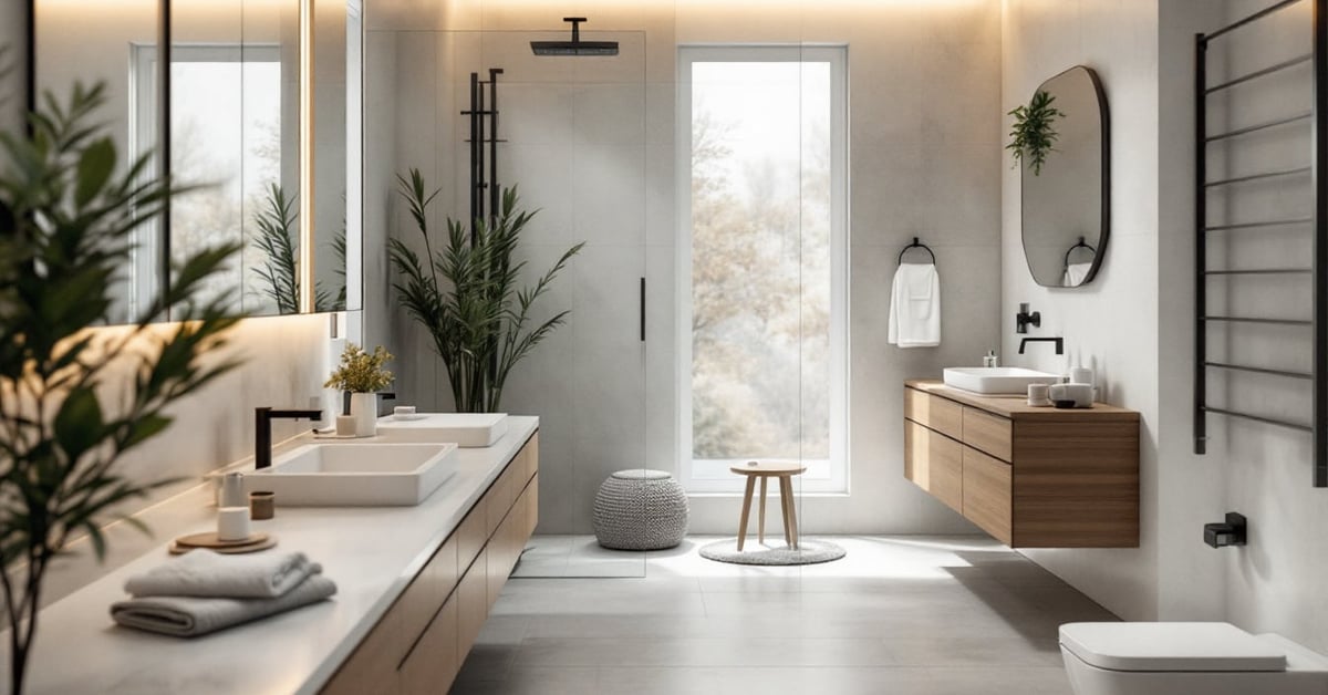 Idée déco pour salle de bain moderne avec matériaux naturels et design épuré