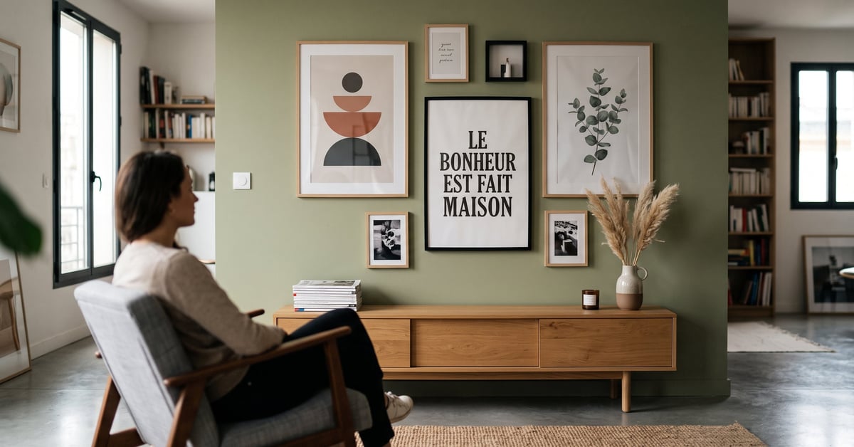 Affiche déco tendance accrochée dans un intérieur moderne au style épuré et contemporain